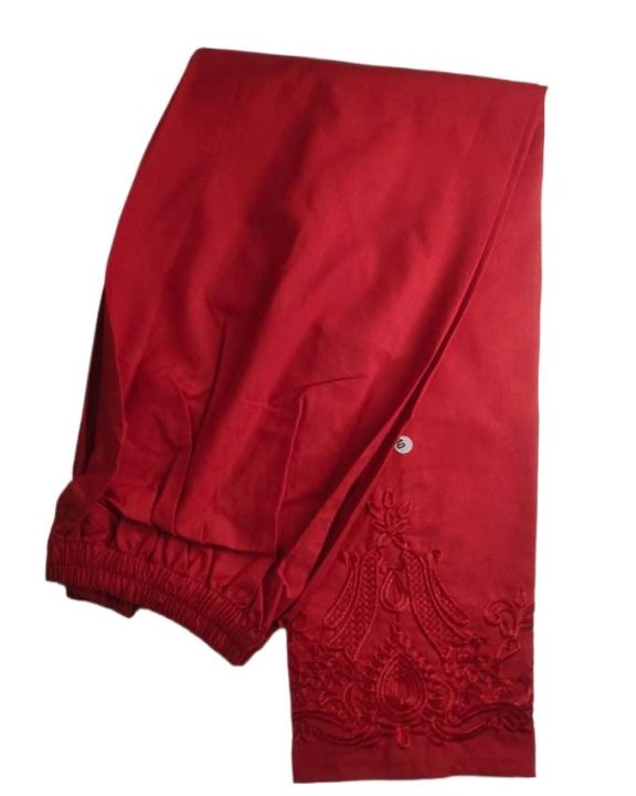 Fashion Cotton Trousers Red Color Straight Trousers Bottom Embroidery Fashion Cotton Trousers for Women and girls Cotton Embroidered Medium Size Embroidered Pants Trouser For Girls