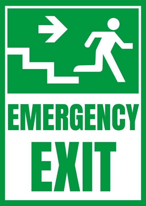 Emergency Exit sign stickers, Warning Stickers A4 Size Ready to use Pack of 2