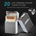 Cigarette Case With Rechargeable Lighter - Portable USB Rechargeable Electric Lighter + 20 Cigarette Case Flameless / Windproof Lighter. 