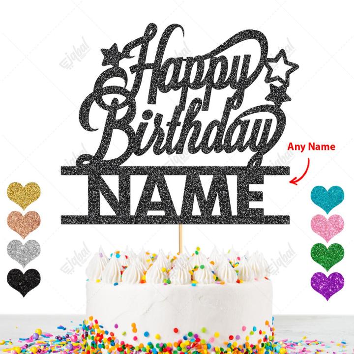 Personalised Baby Giraffe Glitter Cake Topper – Any Name & Age, Pink, Made In UK