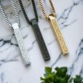 Ayatul Kursi Pendant Necklace for Men – Stainless Steel 3D Bar Islamic Chain – Arabic Calligraphy – Golden Silver Black – Muslim Gift Jewelry. 