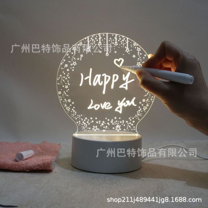 ins message board 3D night light glow acrylic note writing home memo tips desktop gift pen and cloth