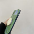 Korean Cute Circle Bracket Green Phone Case For iPhone 11 12 Pro XS Max X XR 7 8 Plus Holder Stylish Soft Silicone Back Cover. 