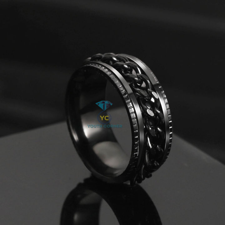 Black Stainless Steel Spinner Chain Ring For Men and Boys