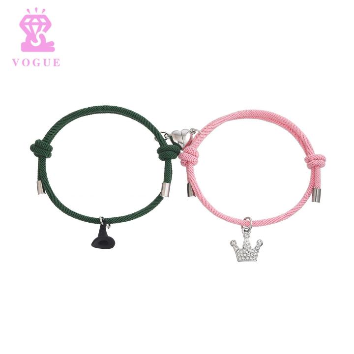 Vogue Couples Bracelets Long Distance Relationship Matching Bracelets with Magnetic Clasp Romantic Crown Pendant Hand Robe Perfect Gift for Him Her Buyers' Favorite Anniversary Gift for Couples