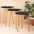 3 Pieces Table Set Top Marble Sheet With 3 Stylish  Gold Legs Coffee Table. 