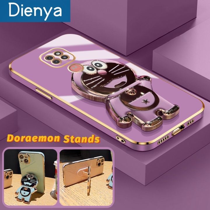 dienya For MOTOROLA G9 Play Case Cartoon Cute Doraemon Folding Stands Phone Case New Design Thin Plating Pattern Casing Full Lens Cover Camera Shockproof protective Softcase