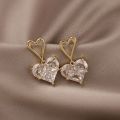 【HOT】 Temperament Women Jewelry Earrings Lovely Pink Zircon Heart Earrings Personality Women Stainless Steel Earrings Charming Jewelry. 