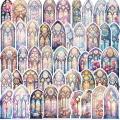 Decorative Stickers for Luggages 50pcs Cute Church Window Flower Graffiti Stickers Aesthetic Art Decals Diy Craft for Scrapbook Phone Travel Luggage Skateboard Church Window Sticker. 