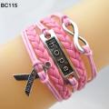 Infinity Hope Faith Breast Cancer Awareness Sign Charm Multi Layers Bracelet. 