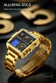 LIGE Top Brand Luxury Fashion Men Watches Gold Steel Sport Square Digital Analog Big Quartz Watch for Man Relogio Masculino+BOX. 