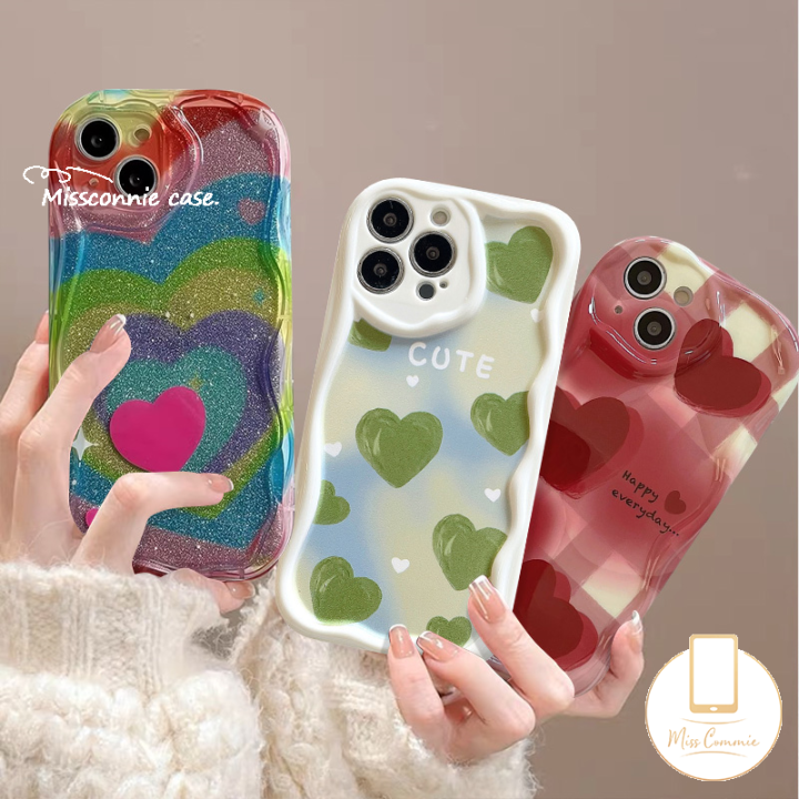 MissConnie Funny Case for Redmi 12C 12 A1 9T 10 9A 10A 10C A2 9 9C NFC Redmi Note 12 11 10Pro 10s 11s 10 Pro Max Poco M3 X5 3D Wavy Curved Edge Glossy Soft Tpu Colour Love Heart Checkered Case
