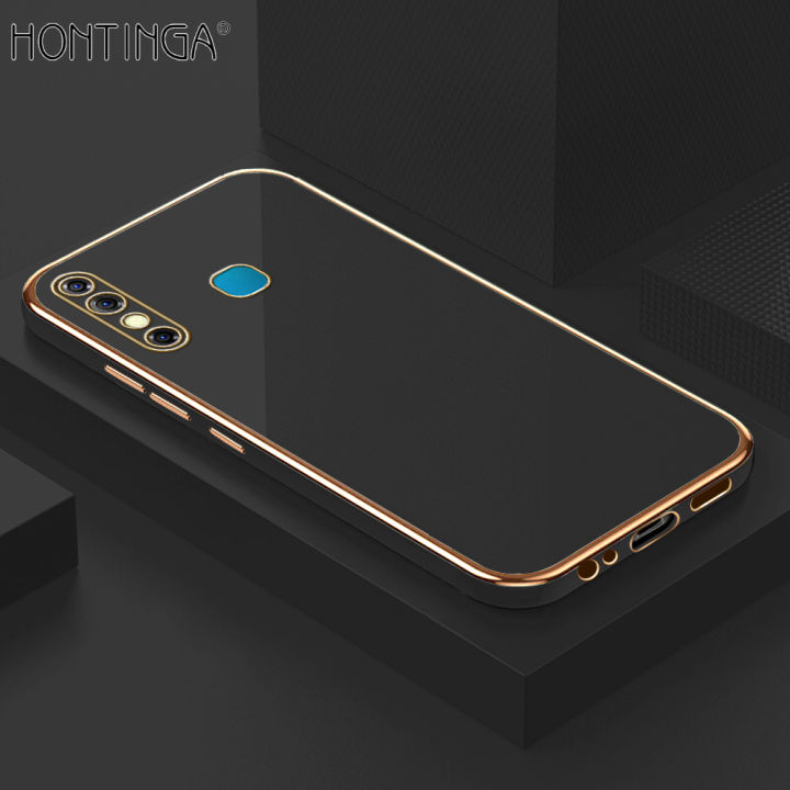 Hontinga for Infinix Hot 8 / Hot 8 Pro Back Cover Luxury 6D Plating Frame Shiny Bling Case Soft Silicone Square Phone Cases