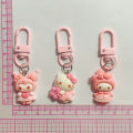 1PC Car Keyring Pink Sanrio Anime Keychain Hello Kitty Melody Kuromi Cinnamoroll Cartoon Dolls Action Figure Model Bags Pendant JIJIN. 