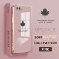 OPPO A12E A3S Realme C1 Maple Leaf Square Edge Pattern Casing Plated Phone Shell Luxury Plating Soft Phone Case. 