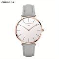 CHRONOS Men's Fashion Watch Ultra-thin Style Frosted Leather Strap Simple Fashion Wrist Watch Popular Style Quartz Watch. 