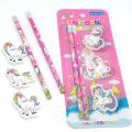 Pack of 2 Unicorn Pencils and 3 Erasers For Kids School Stationary. 