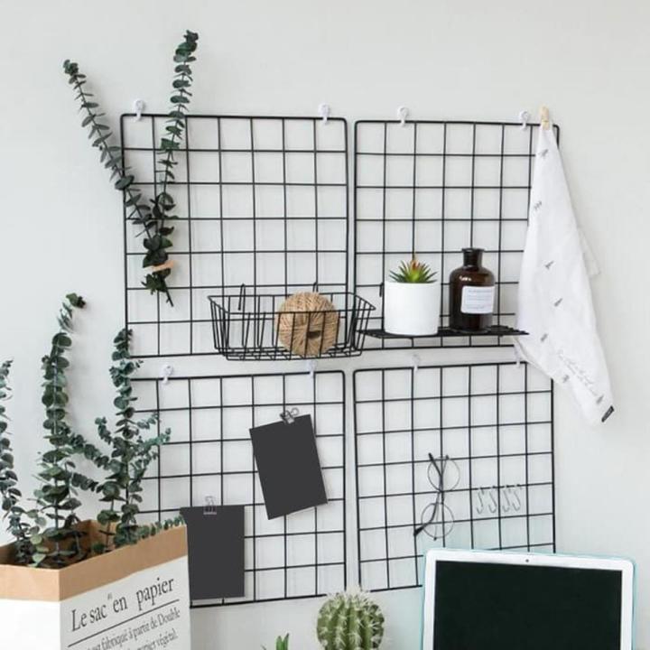 Pack of 4 Wall Grid Panel, Grid Wall Photo Display Hanging , Home Office Wall Décor Iron Rack, Photograph Wall Mesh Organizer, Ins Art Display Picture Wall Hangers