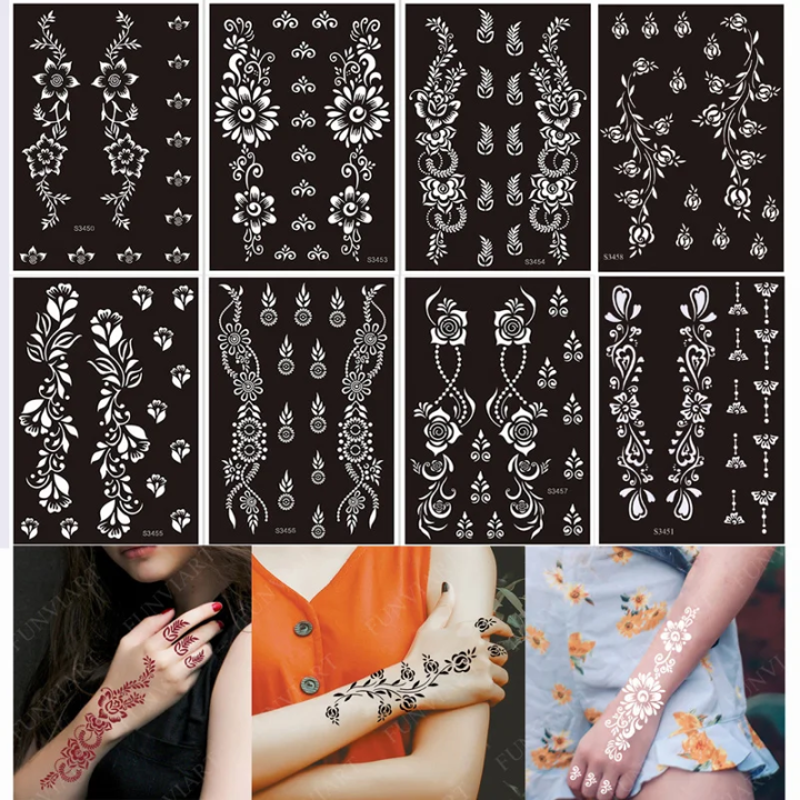 3 Sheets Hands Arabic Bridal Mehndi Set Henna Mehndi Arabic Mehandi Stencils Stickers