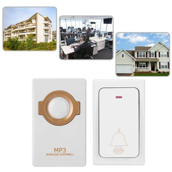 Wireless MP3 Doorbell Set Self-powered Remote Button + Receiver US Plug 100-240V