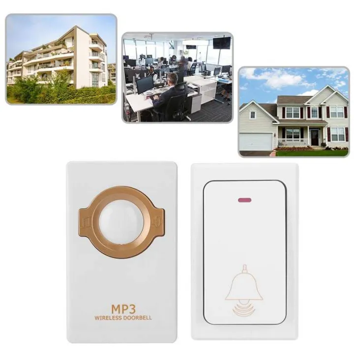 Wireless MP3 Doorbell Set Self-powered Remote Button + Receiver US Plug 100-240V