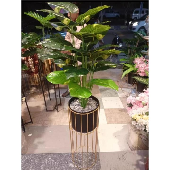 1 Metal Round Freestanding Wired Black & Gold Planter Home Decor Best for Lounge, Bedroom, Drawing Room / Planters / Planters with stand / Planters with stand and pots