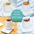 Coffee Mug-Warmer, USB Electric Coffee Cup Warmer for Desk, with Automatic On/Off to Keep Temperature Up to 104-122℉/ 40-50℃, Include Ceramic Mug, Cover, Spoon, Enjoy Anytime Hot Drinks,Green. 