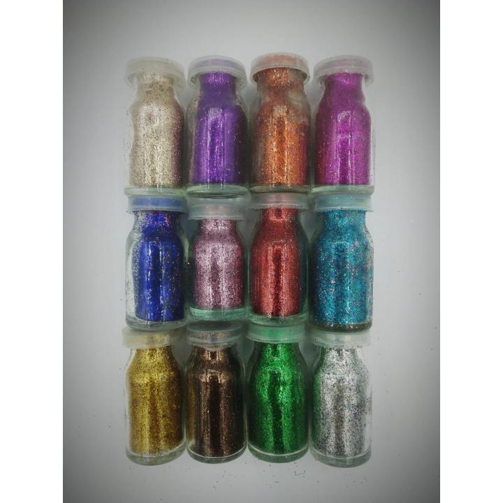 Glitter bottles for slime and decorations, (Pack of 12 Bottles)