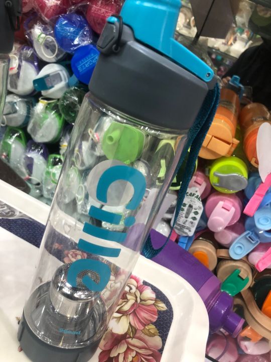 cille drink water bottle, bpa free bottle high plastic made, handy gym water bottle with handle, sport water bottle with strainer, easy grip , leakproof water bottle eco friendly best for schools and offices outdoors