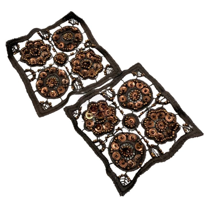 Elegant Copper Sequin & Beaded Appliques - 3.2 Inch - Pack of 9