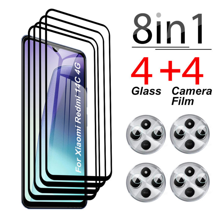 For Xiaomi Redmi 14C 4G 8in1 Combo Lens Protector Drop Resistant+ for xiaomi redmi 14c MI 14C Full Coverage With Black Edge Tempered Glass Screen Protector Scratch Resistant
