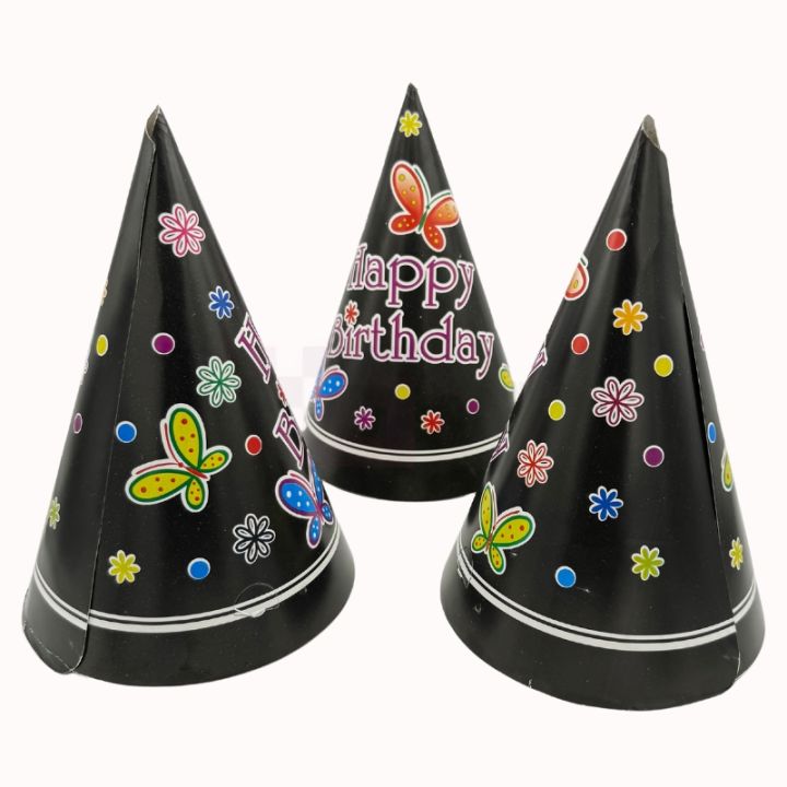 BLACK COLOR BUTTERFLY THEME BIRTHDAY PARTY CAPS - PACK OF 10 BIRTHDAY CAPS - BUTTERFLY BIRTHDAY CAPS