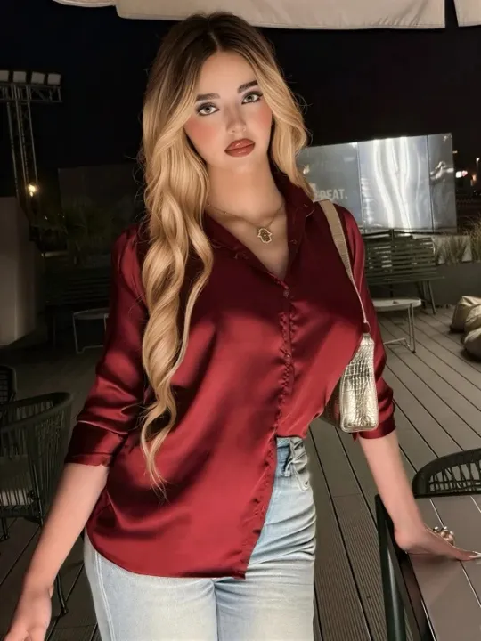 Button%20Down%20Women%20Maroon%20Satin%20Shirt%20Full%20Sleeves%20%7C%20Ladies%20Silk%20Look%20Button%20Down%20Shirt%20%7C%20Casual%20Formal%20Office%20Wear%20Blouse%20%7C%20Stylish%20Collared%20Top%20for%20Girls%20&%20Women%20%7C%20Trendy%20Western%20Fashion%20Shirt%20%20Silk%20Pjs%20Women%20Dress%20Top%20tank%20-%20Image%203