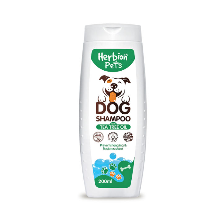 HERBION NATURALS - Natural Dog Shampoo 100% SLS, Perfume & Paraben free Blend of Tea Tree Oil Aloe Vera Formula For Clean Skin Tangle Coat 200ml Bottle Product by