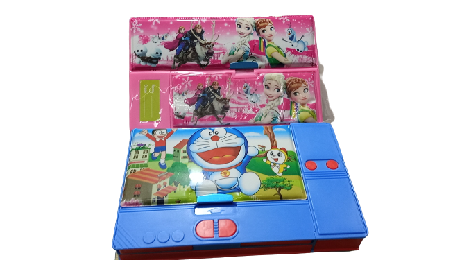 Large 6 Button Pencil Box Length 10 inch Width 6 inch School Box Character Double Sided Plastic Pencil Box Pack of 01 Pcs