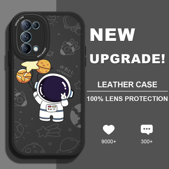 AMORVOR for OPPO Reno5 5G / 4G Back Cover Cute Space Astronaut Print PU Leather Case Soft Silicone Edge Phone Cases