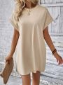 LOOSE FIT SOLID COLOR ROUND NECK BATWING SLEEVE DRESS. 