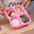 Reusable 4 Compartments Lunch Box Nut Candy Box with Cover Wheat Straw 4 Grid Snack Containers.