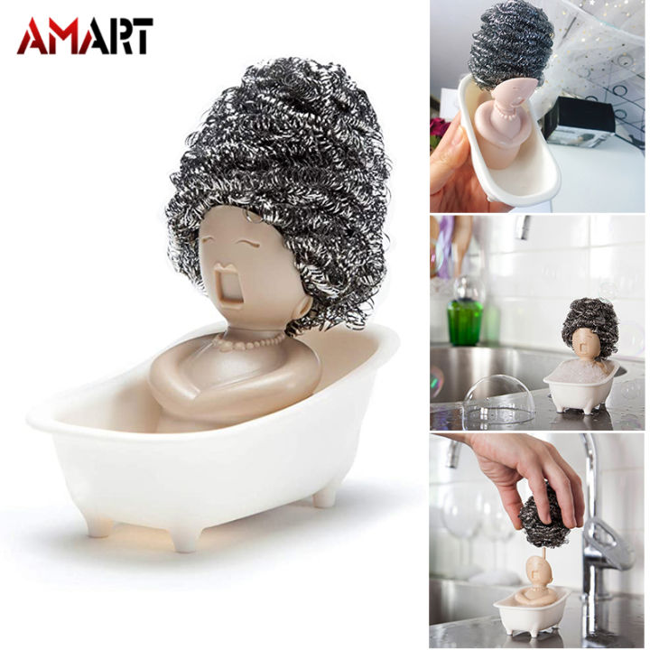 Soap Sponge Holder for Kitchen Sink Cute & Funny Dish Scrubber Holder Kitchen Organizer- Includes 1 Metal Scrubber