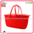 Premium Basket with Handle & Lid For Outdoor Carry - Top Quality Plastic Basket For Picnic & Travel - Carry Basket for Daily Use - Baby Clothes Basket Large Basket. 