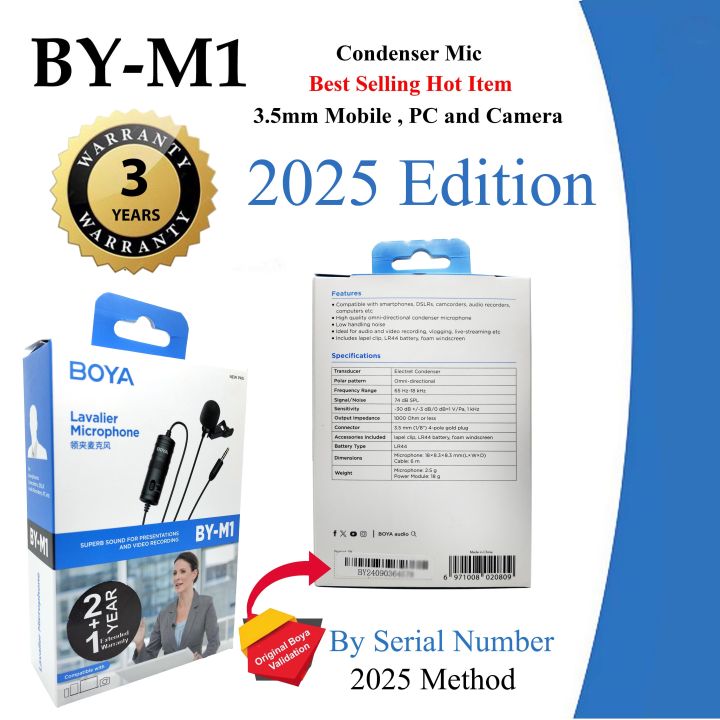 3 Years - Boya M1 Lavalier Collar Microphone for DSLR & Android Phone BY-M1 Mic