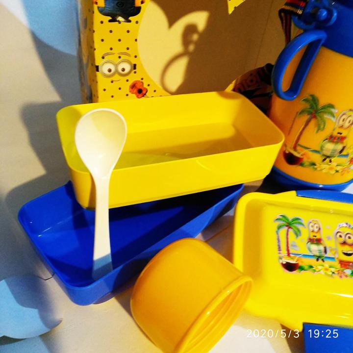 Boys Double Layer Kids School Lunch Box with Spoon And Water Bottle 700