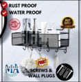 Kitchen Organizer Rack with Hooks - Wall-Mounted Metal Storage Shelf for Spices, Jars, and Utensils. 