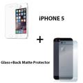 Iphone 5 Polish 2.5D Tempered Glass Screen Protector + Iphone 5 Back Protector Matte For Apple Iphone 5s. 