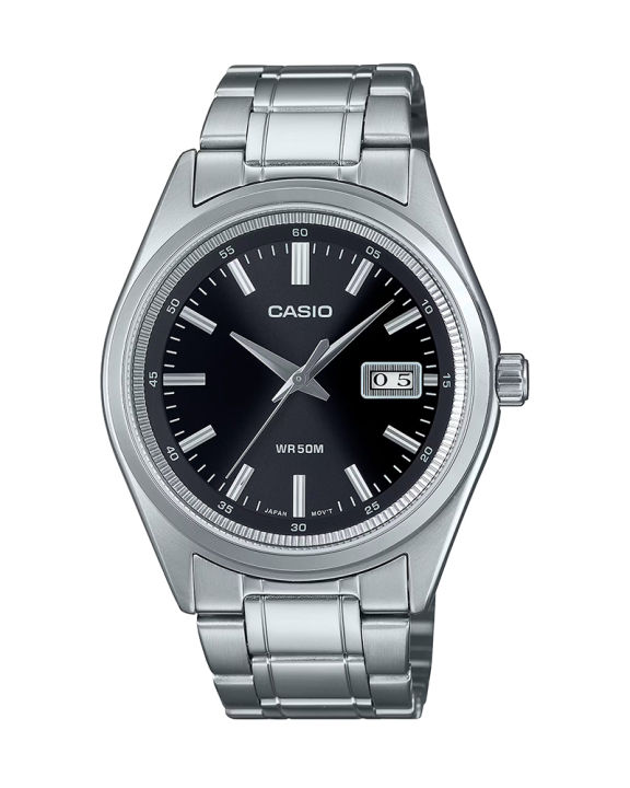 Casio General Silver Stainless Steel Black Dial Watch-MTP-B180D-1A1VDF