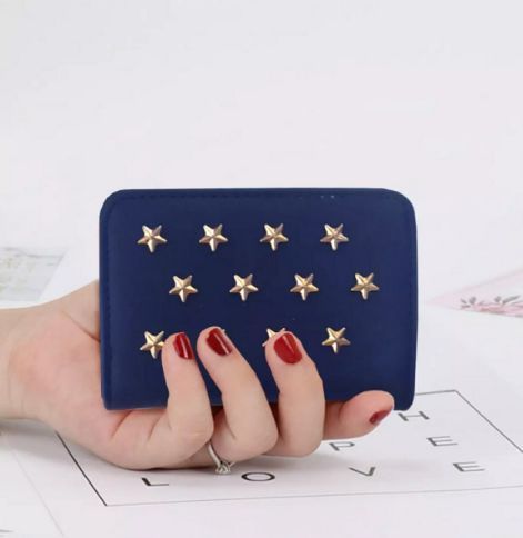 Mini Wallet for Girls - Coin Pouch and Card Holder - Small Purse with Golden Star Design