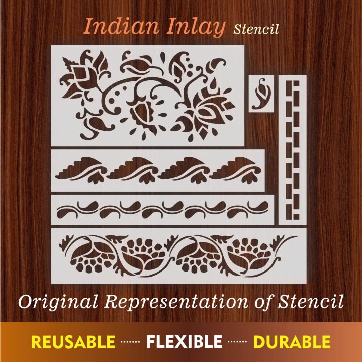 Pack of 6 indian inlay Stencils For Furniture wall Painting Art DIY Home Decor, Album Crafts and Canvas ID 460