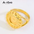 AYONG Arab Gold Color Coin Rings 18k Gold Plated Dubai African Luxury Jewelry for Women Bridal Wedding Party Gifts. 