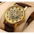 Skeleton Double Sided Glass Watch for Men / Women / Girls / Boys - Mens Leather Watches. 
