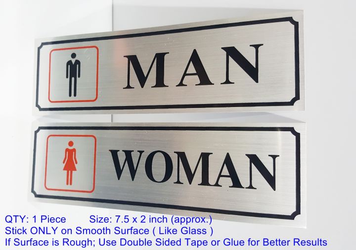 (1 or 2 Set) MAN WOMAN Name Plate - Imported Self-Adhesive Aluminum Sign Plate (7 x 2 inch)